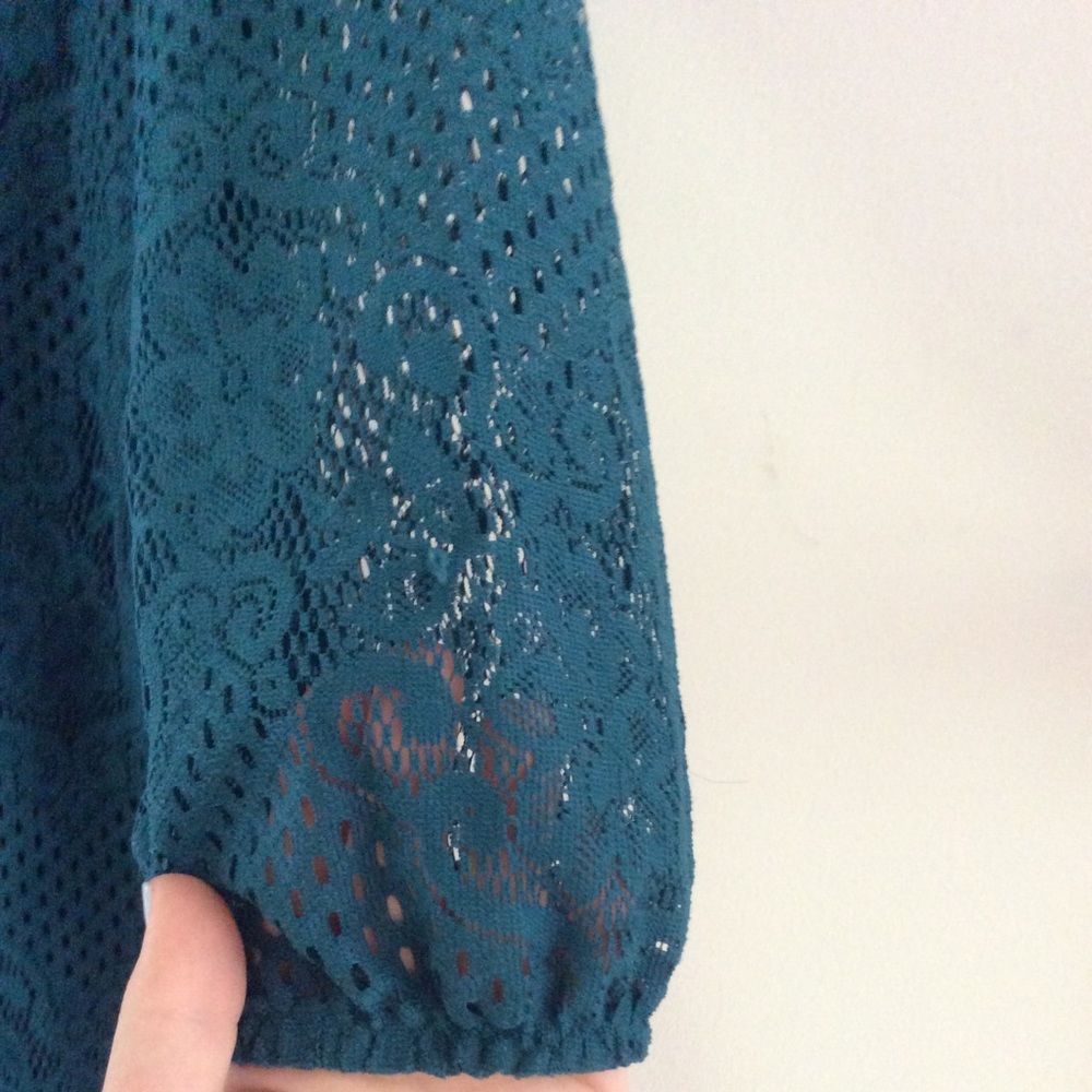 Dark teal laced dress with  - sleeves - Picture 3 of 3